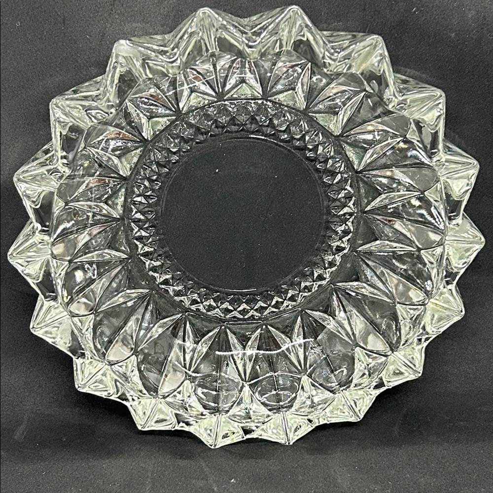 Vintage KIG Indonesia Diamond Pressed Glass Clear Round Ashtray Heavy Cigar